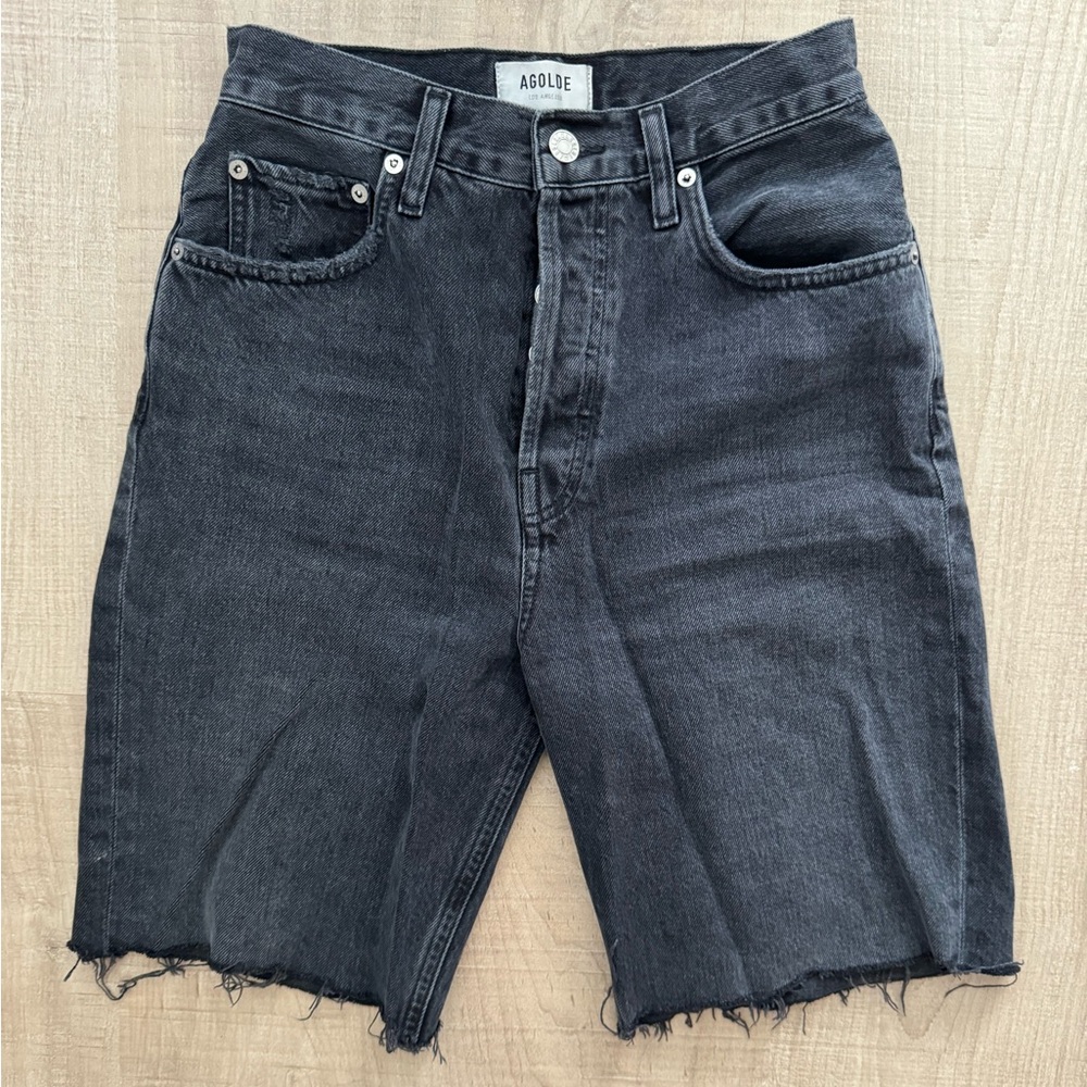 Agolde high rise mid thigh jean shorts